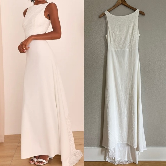 Lulus Dresses & Skirts - Radiant Forever White Lace Boat Neck Maxi Dress